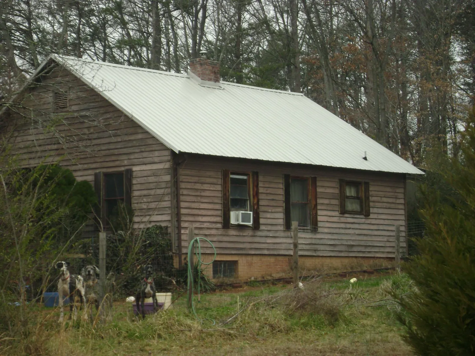 White metal roof on an old wood sided farmhouse, from a Asphalt Shingle Roof Repair job in Lewisville